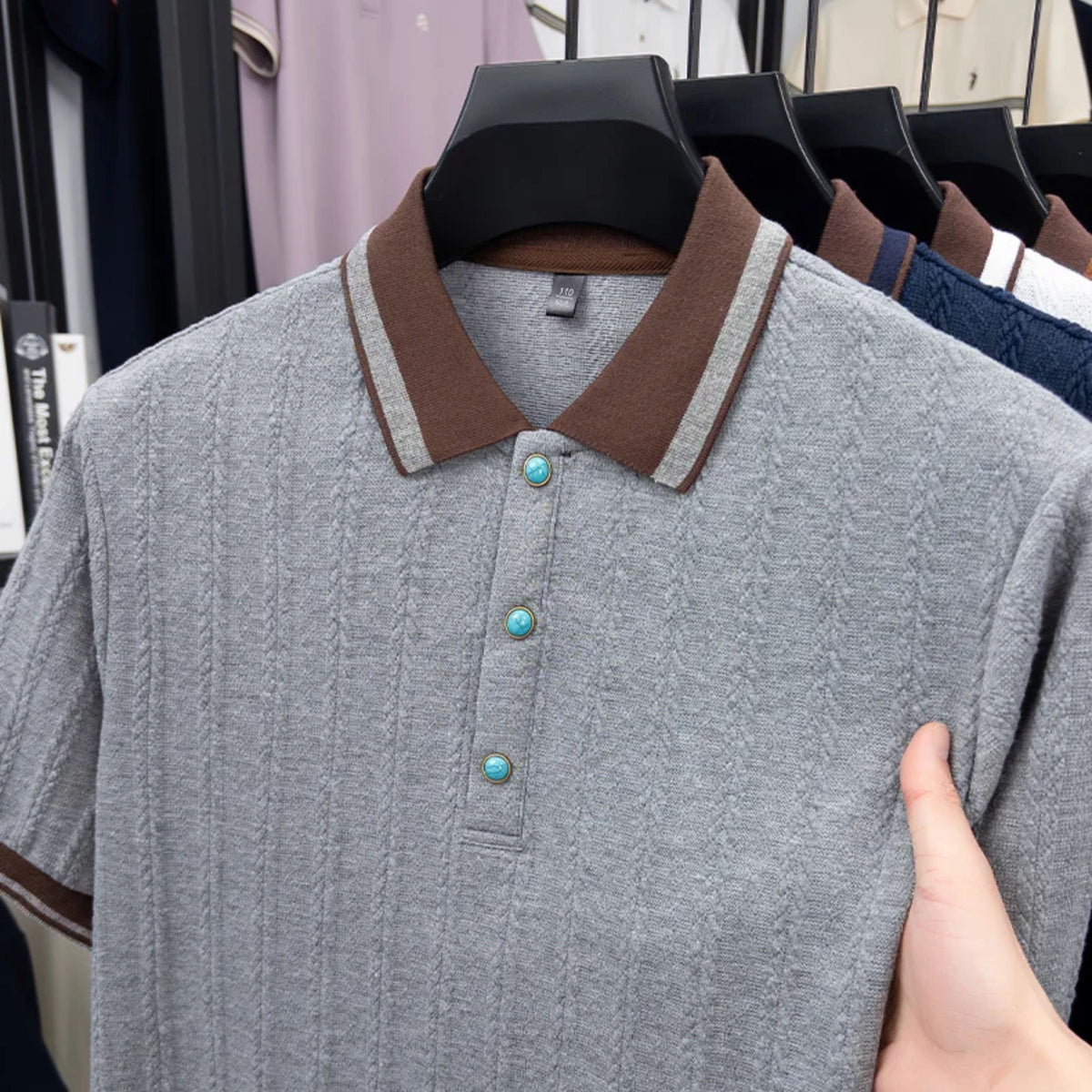 Men's Color-Block Jacquard Knit Polo Shirt