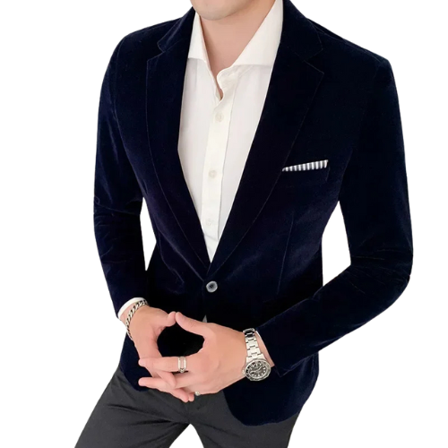 Men's Velvet Blazer – Single Button, Slim Fit