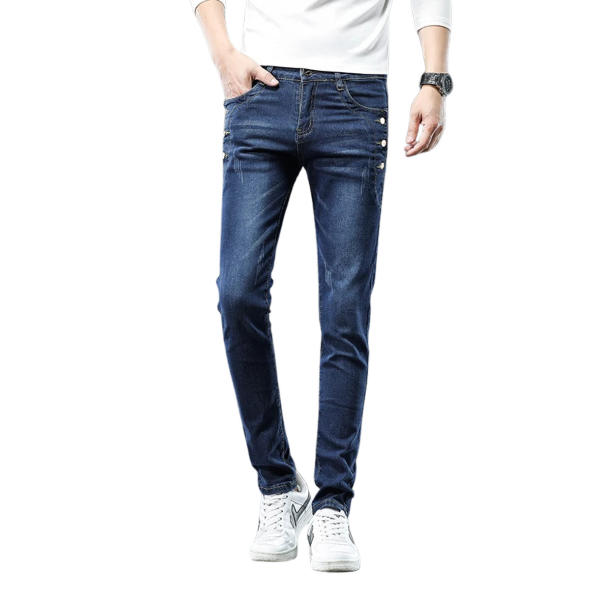 Men's Slim Fit Multi-Button Stretch Jeans