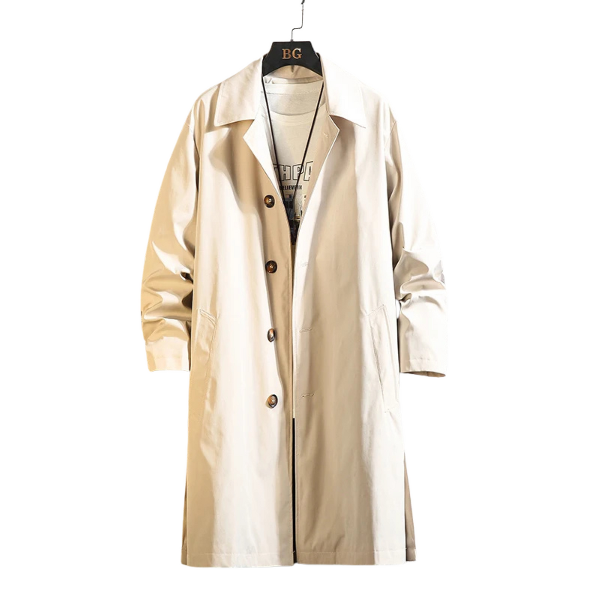 Men's Oversized Trench Coat – Relaxed Fit, Single-Breasted