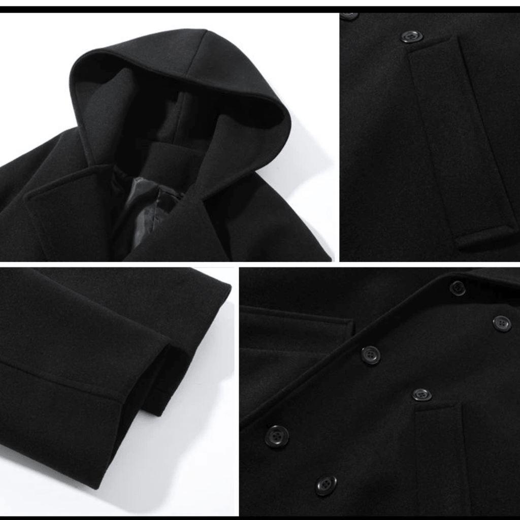 Men's Hooded Double-Breasted Trench Coat