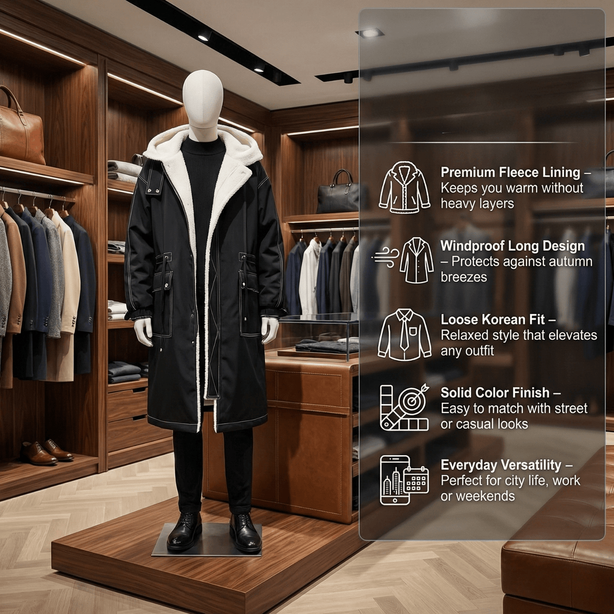 Men's Hooded Long Loose Fit Trench Coat