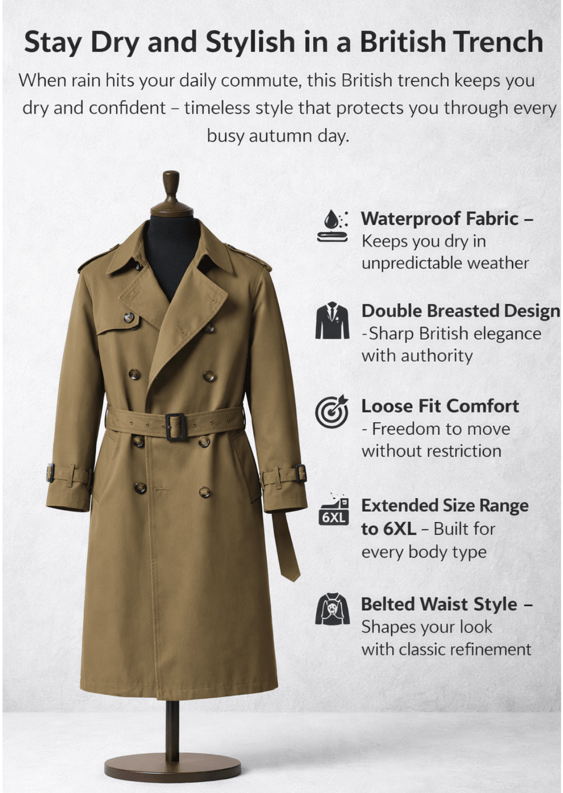 Men's Double-Breasted Belted Trench Coat