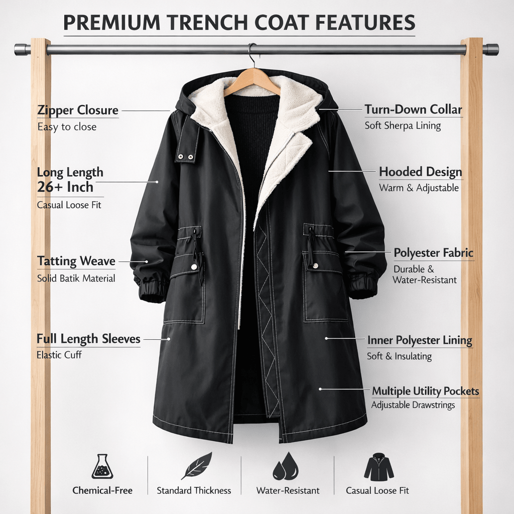 Men's Hooded Long Loose Fit Trench Coat