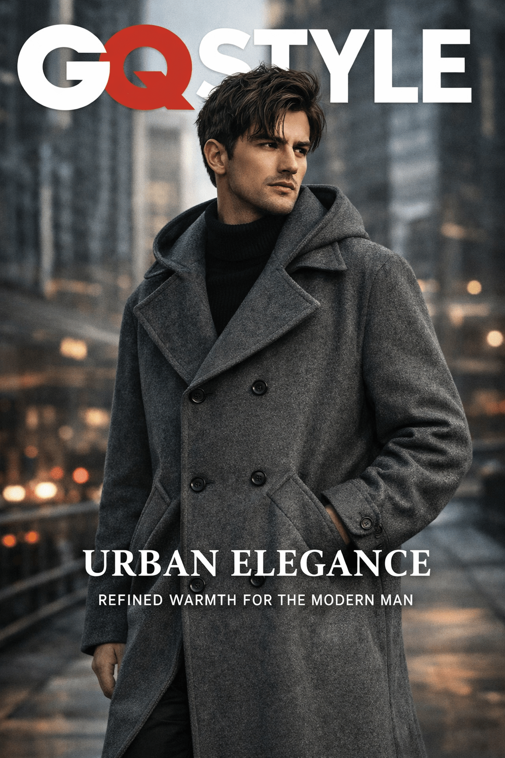 Men's Hooded Double-Breasted Trench Coat