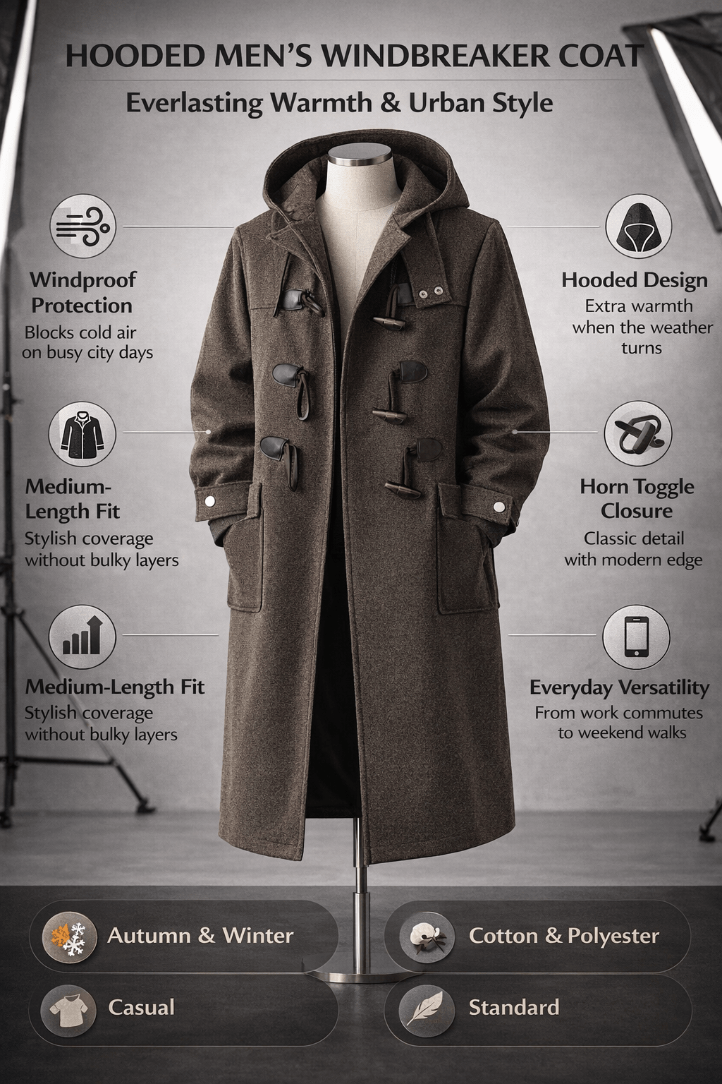 Men's Hooded Windbreaker Coat