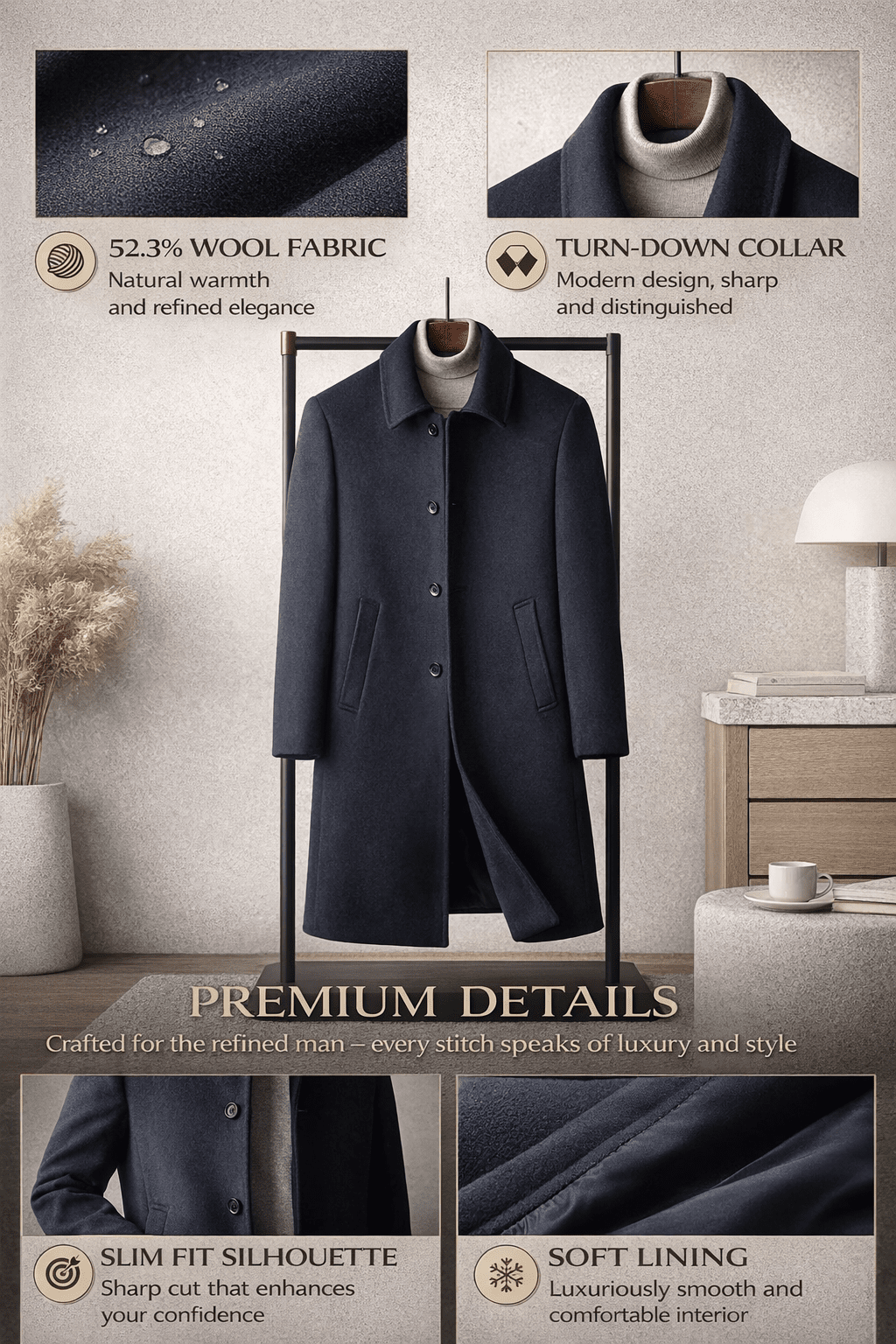 Men's Wool Blend Overcoat – Slim Fit
