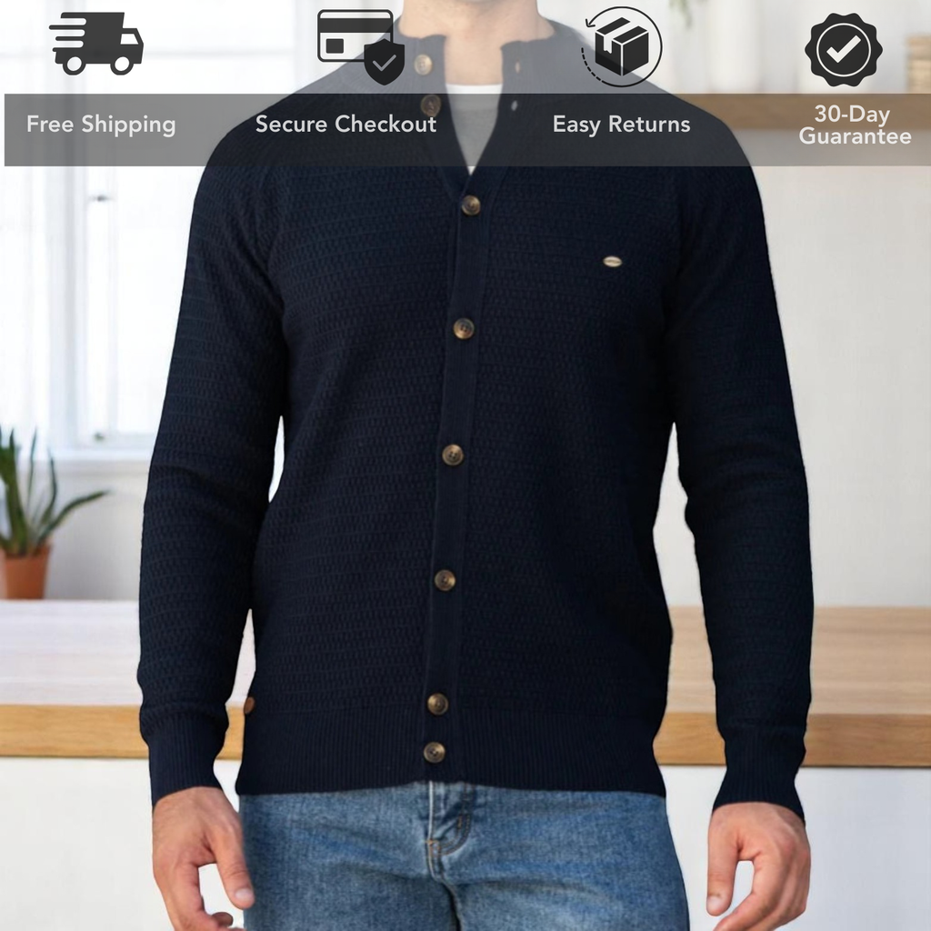 Men's Mock Neck Button Cardigan