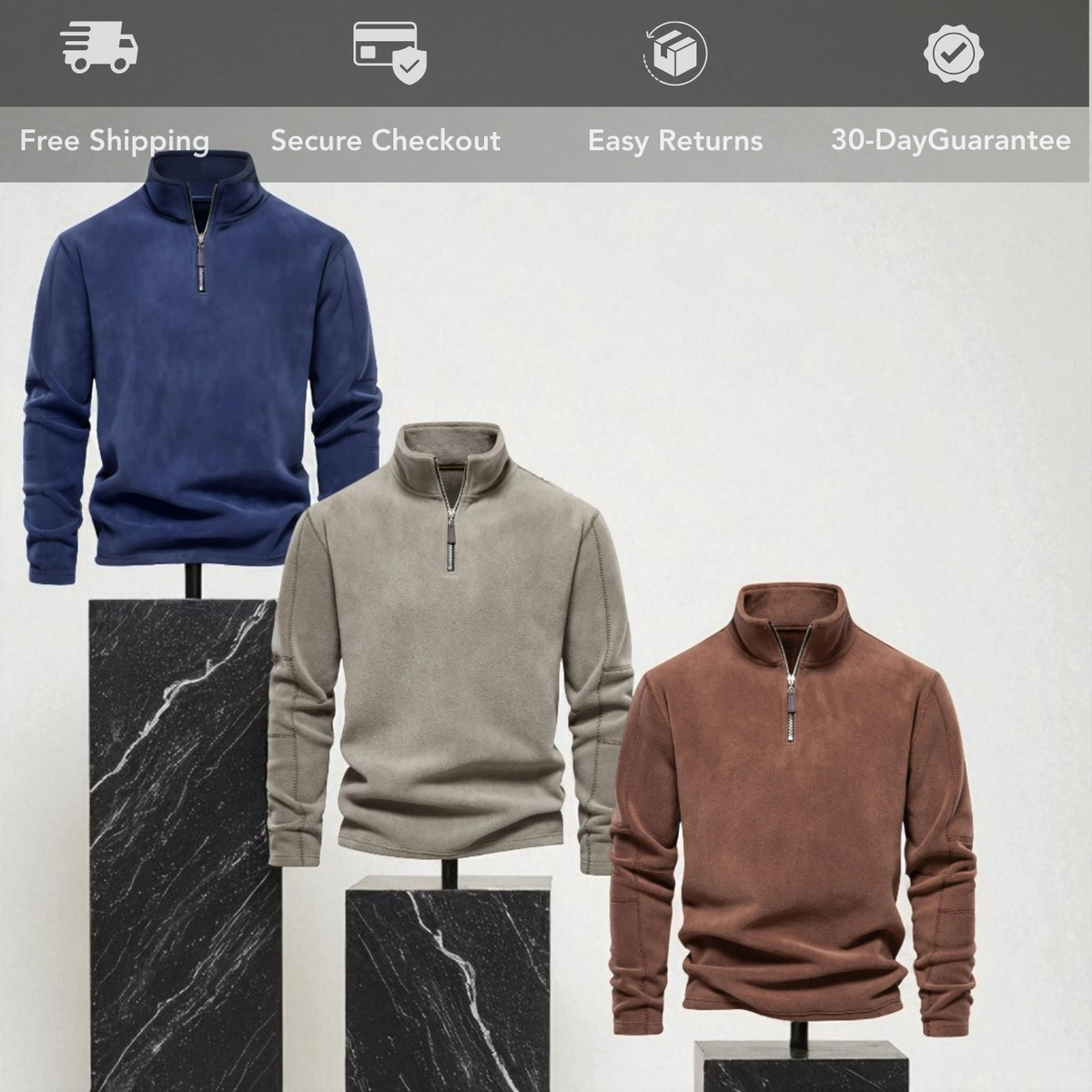 Men's Warm Fleece Jacket with Zipper Collar