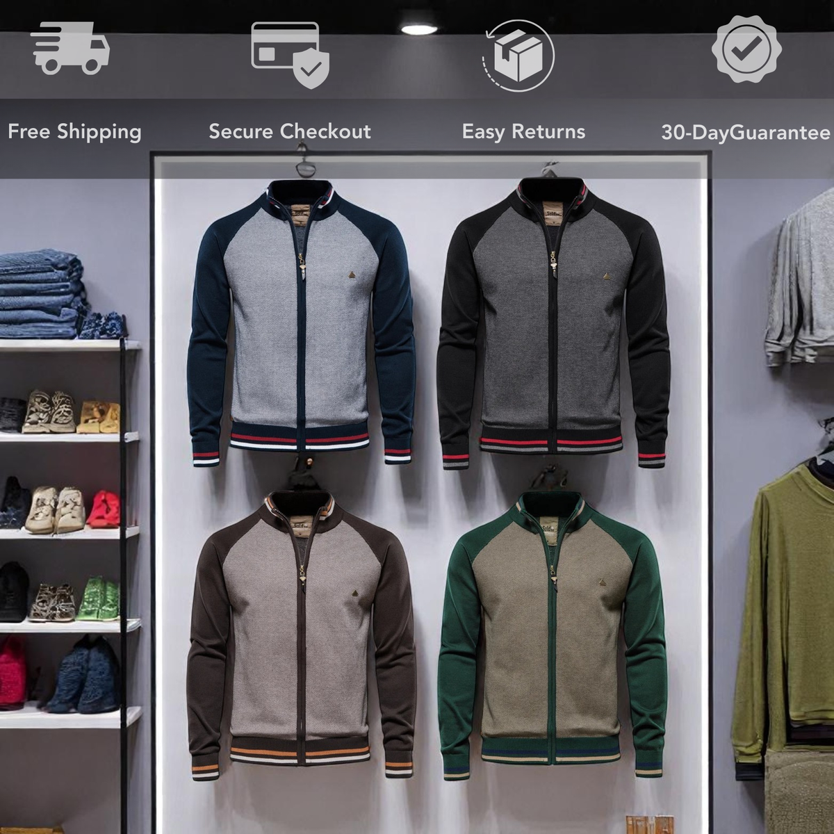 Men's Cotton-Spandex Zip Cardigan