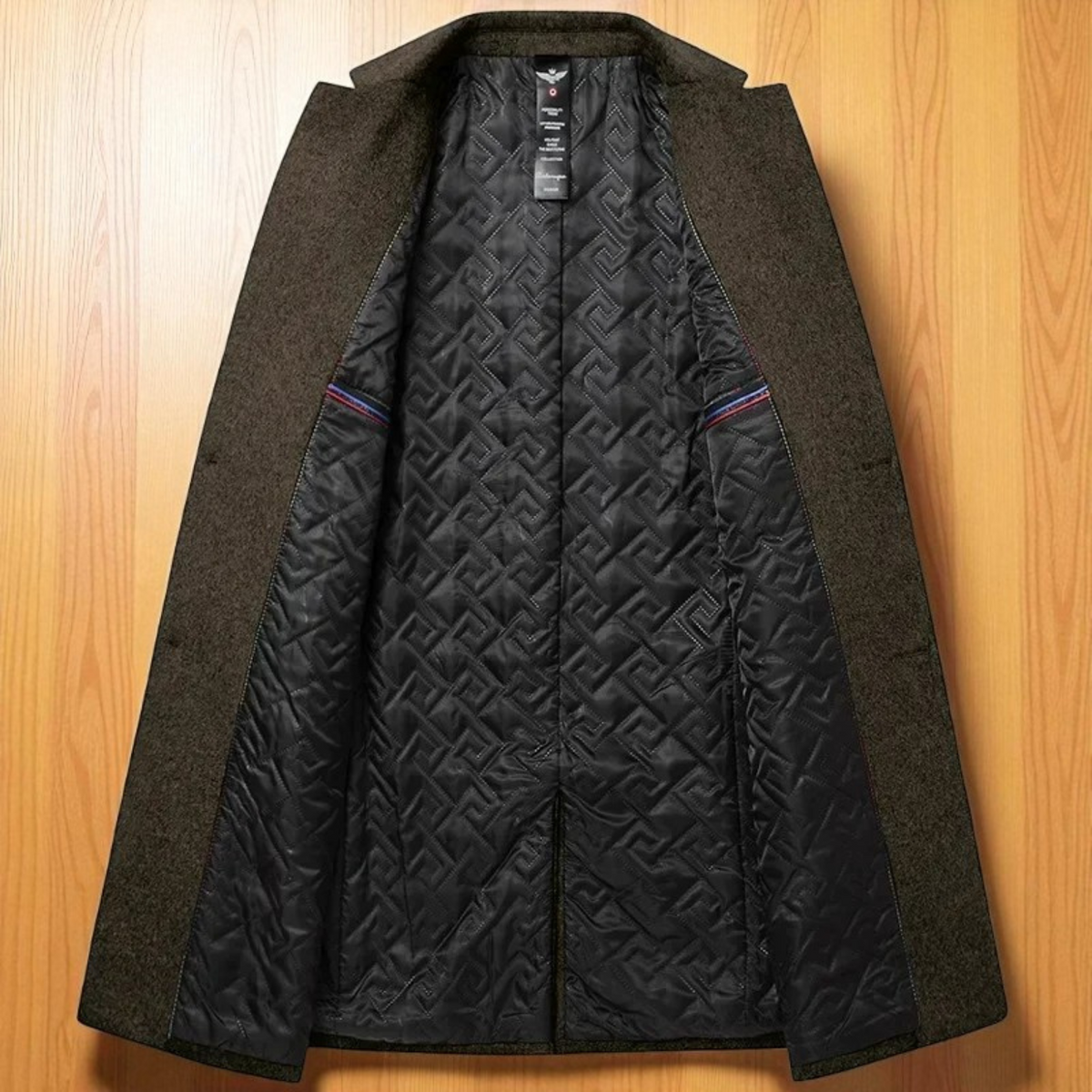 Men's Solid Long Wool-Blend Overcoat