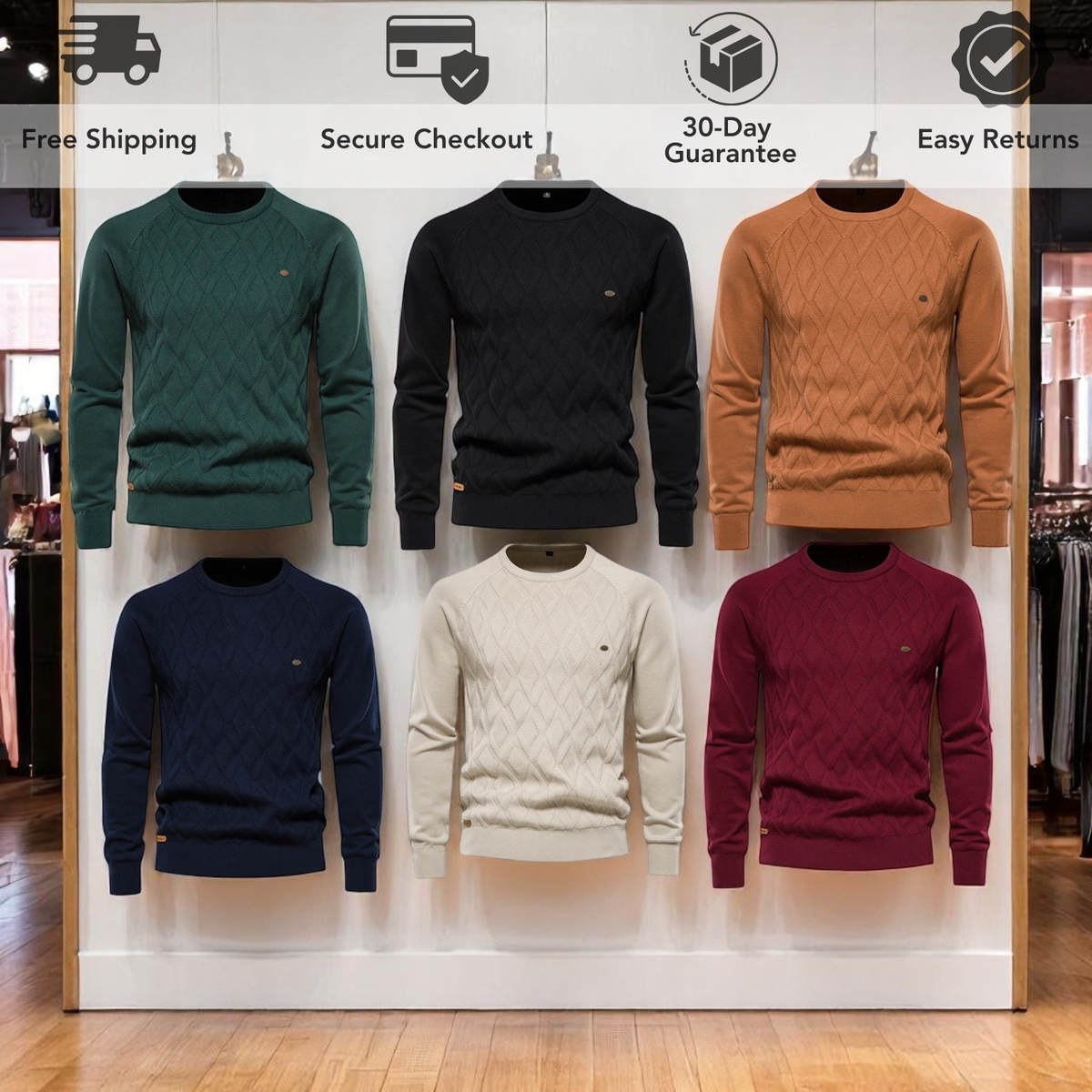 Men's Argyle Crew Neck Knit Sweater