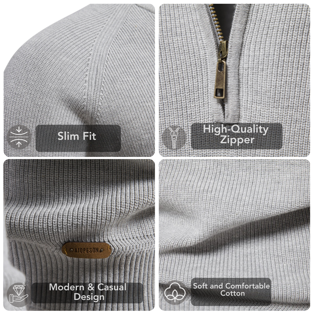 Men's High-Neck Full-Zip Cotton Cardigan