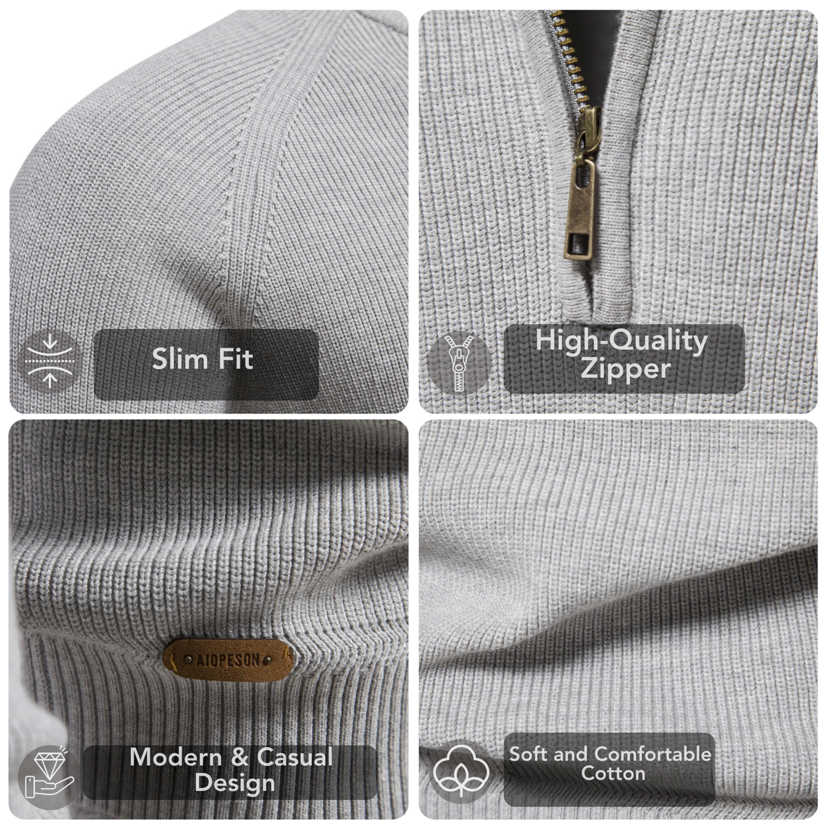 Men's High-Neck Full-Zip Cotton Cardigan