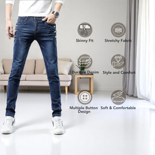 Men's Slim Fit Multi-Button Stretch Jeans