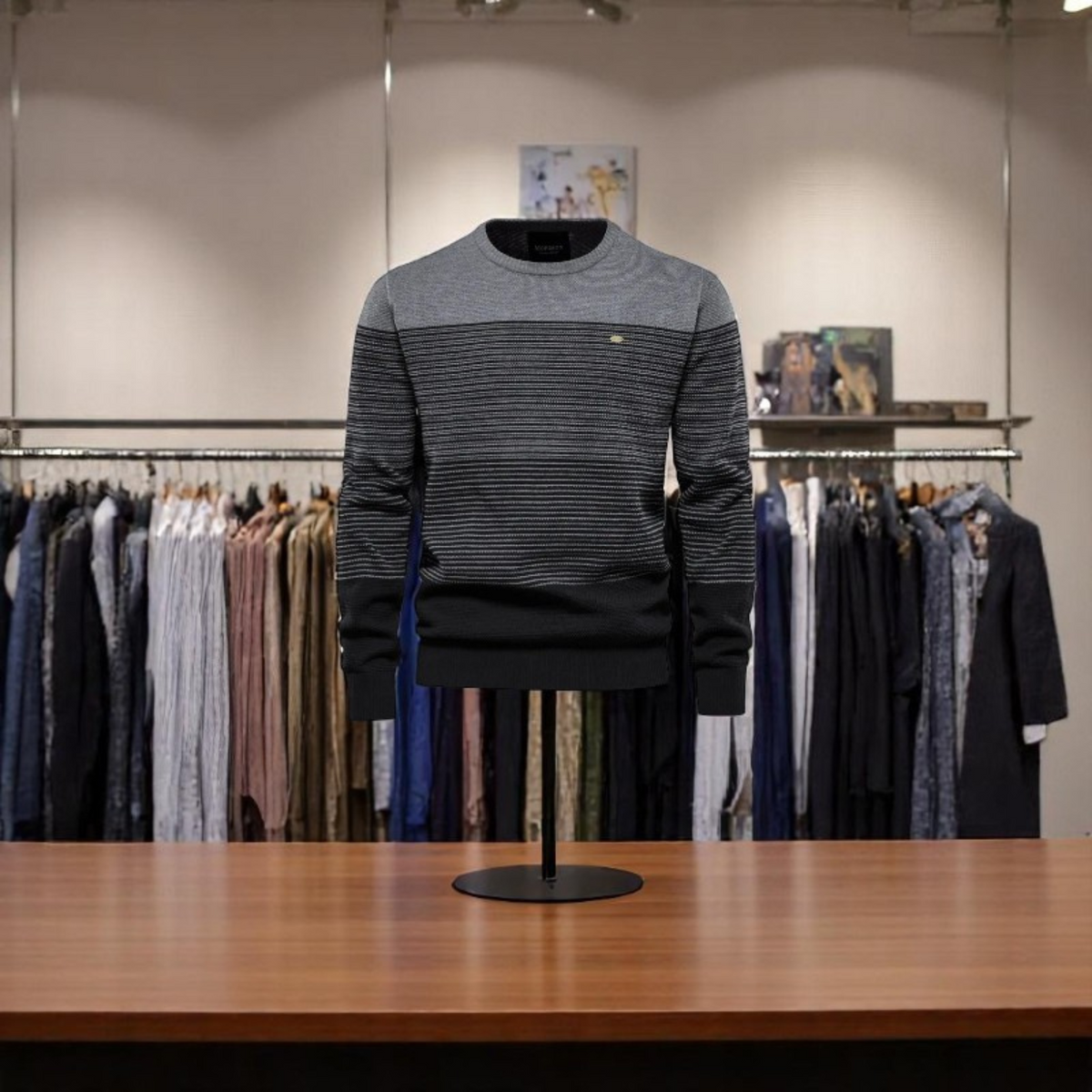 Men's Patchwork Crew Neck Knit Sweater