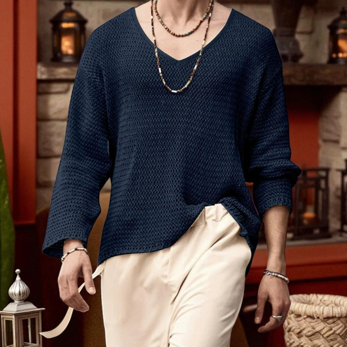 Men's Knitted V-Neck Pullover