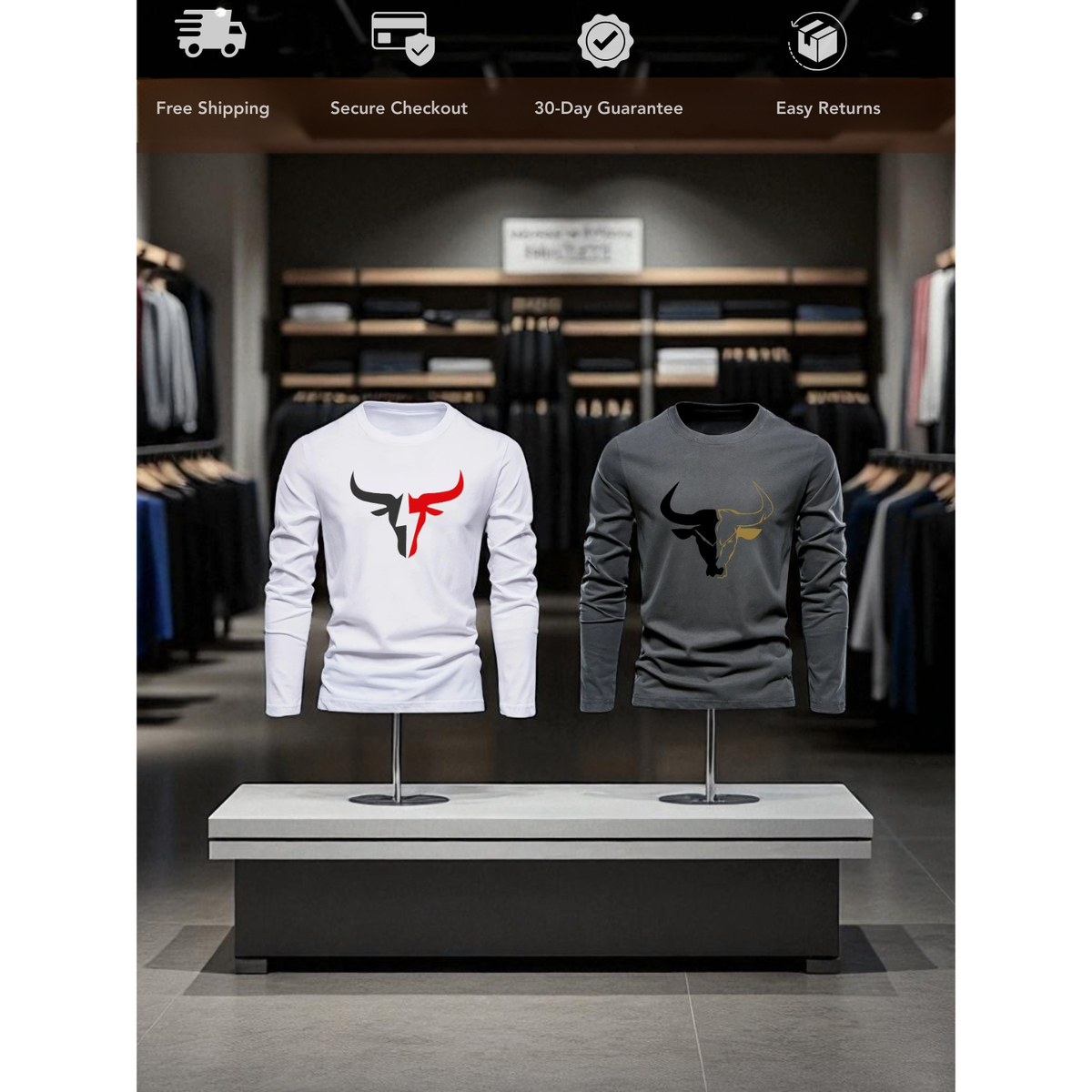 Men's Plus Size Long-Sleeve Cotton T-Shirt with Graphic Print