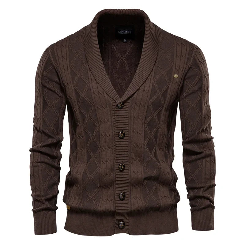 Men's Argyle V-Neck Button Cardigan