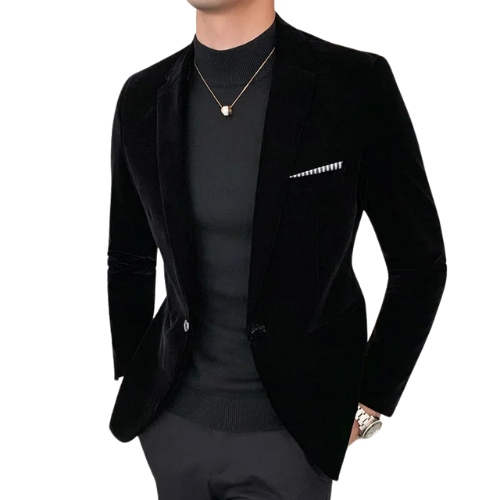 Men's Velvet Blazer – Single Button, Slim Fit