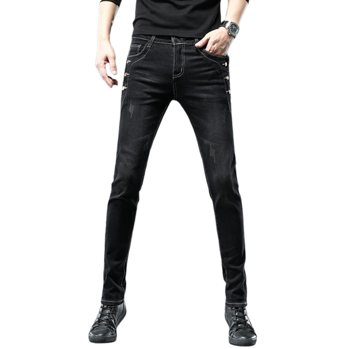 Men's Slim Fit Multi-Button Stretch Jeans