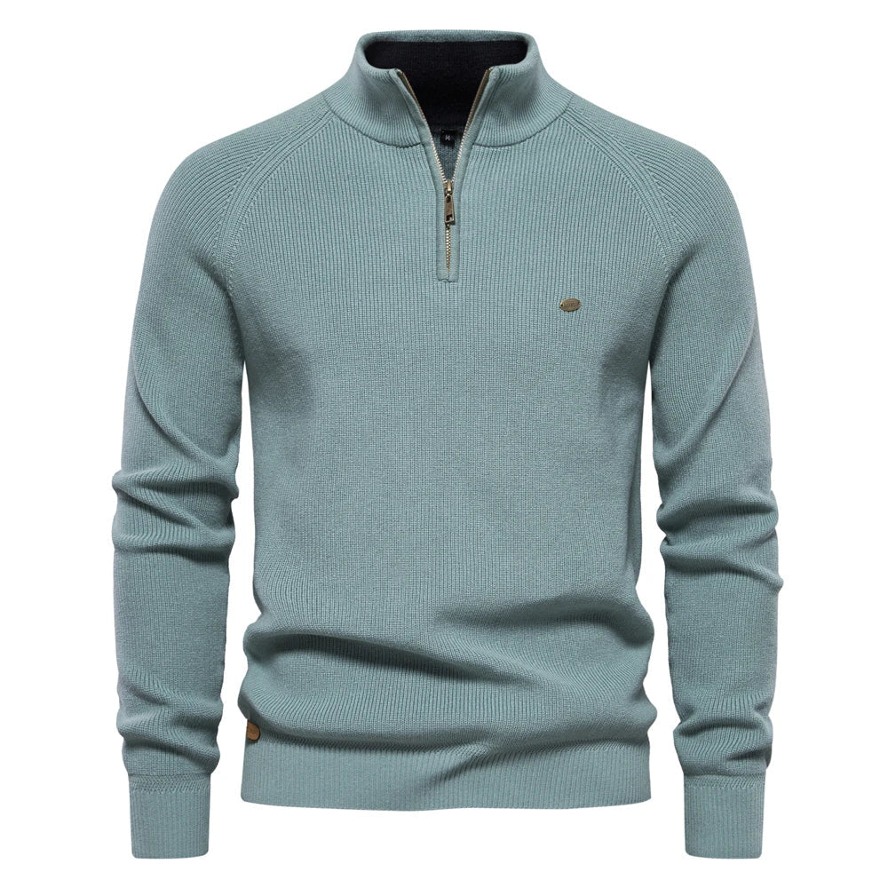 Men's High-Neck Full-Zip Cotton Cardigan