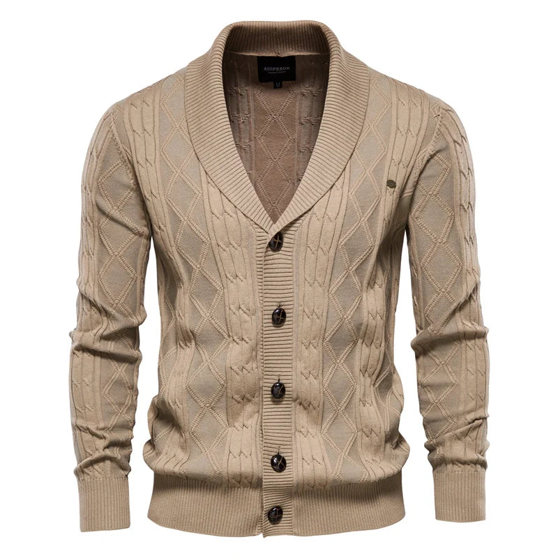 Men's Argyle V-Neck Button Cardigan