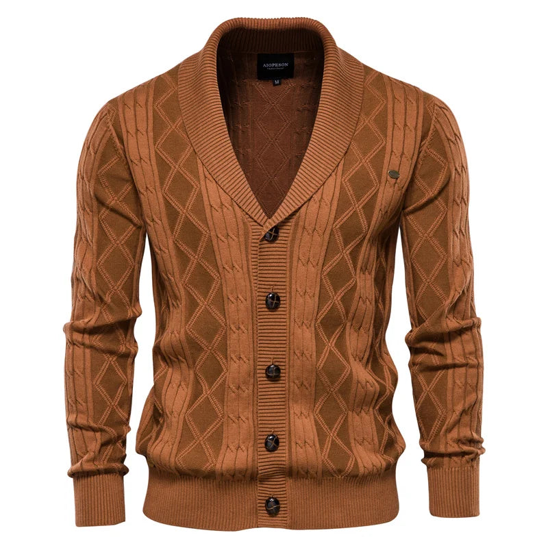 Men's Argyle V-Neck Button Cardigan