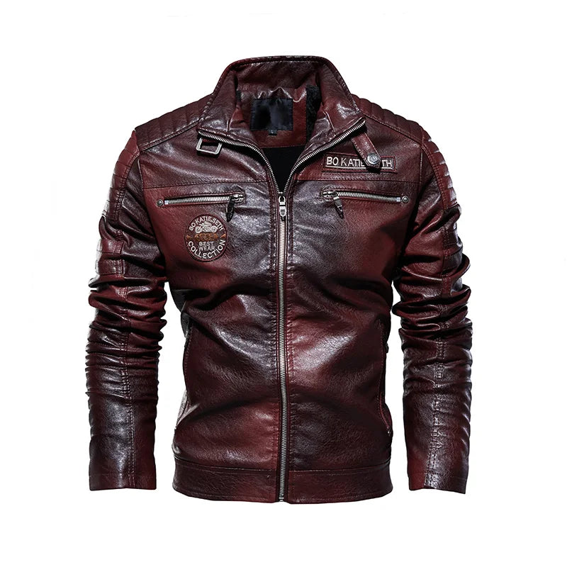 Men's Faux Leather Biker Jacket with Removable Fur Collar