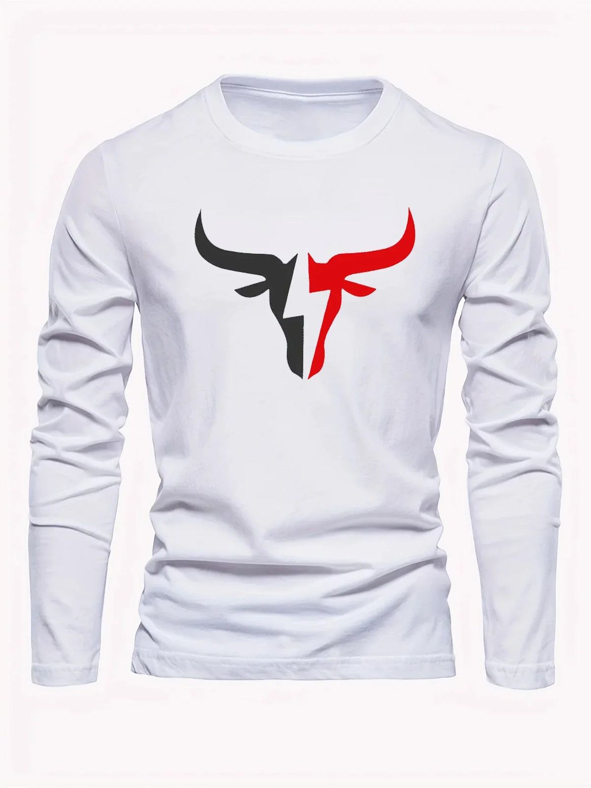 Men's Plus Size Long-Sleeve Cotton T-Shirt with Graphic Print