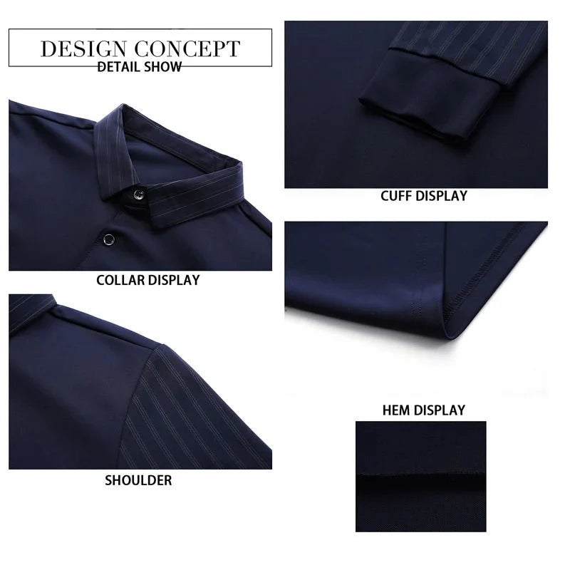 Men's Slim-Fit Long-Sleeve Top with Striped Collar