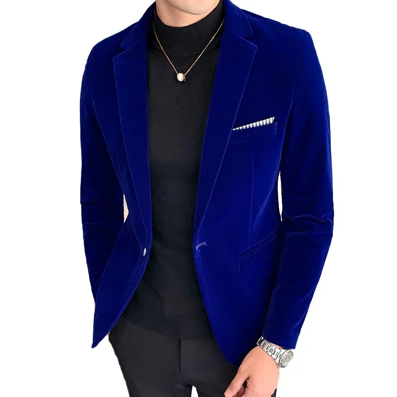 Men's Velvet Blazer – Single Button, Slim Fit
