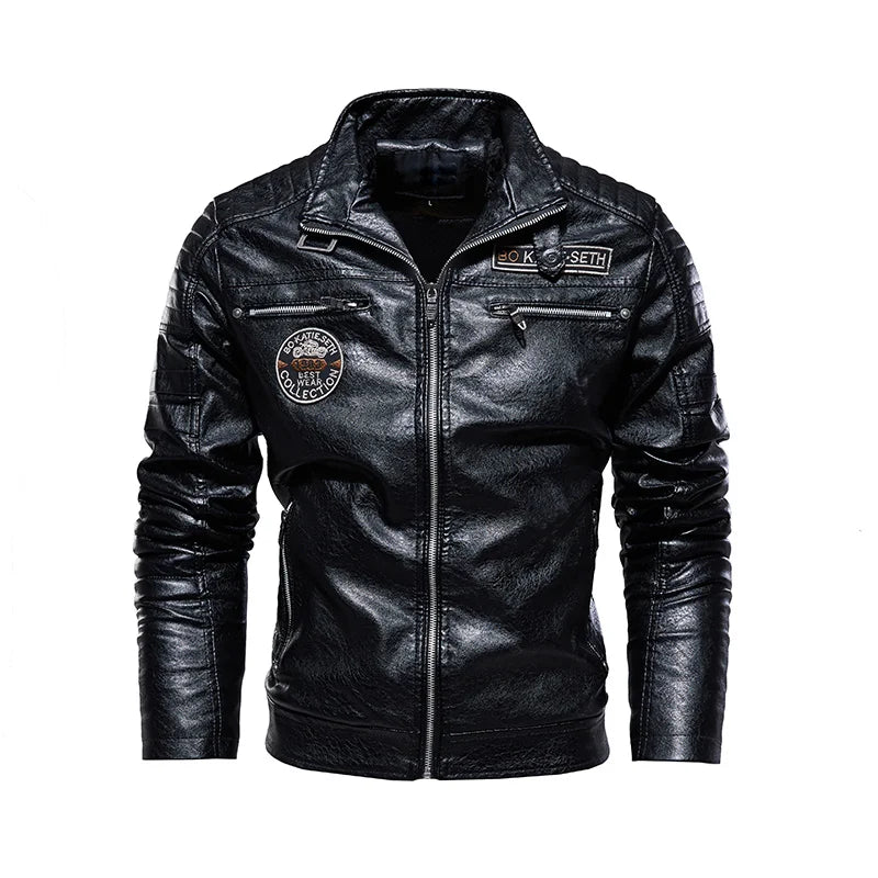 Men's Faux Leather Biker Jacket with Removable Fur Collar
