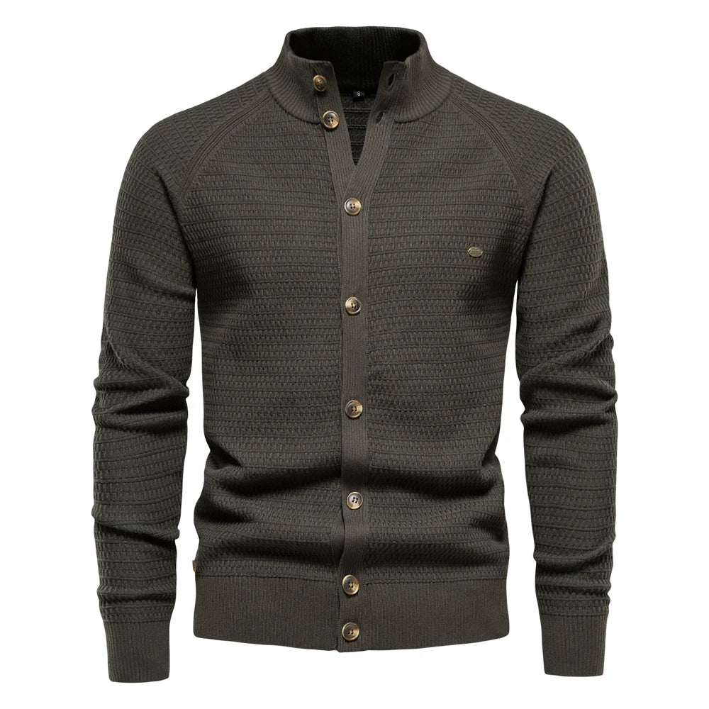 Men's Mock Neck Button Cardigan