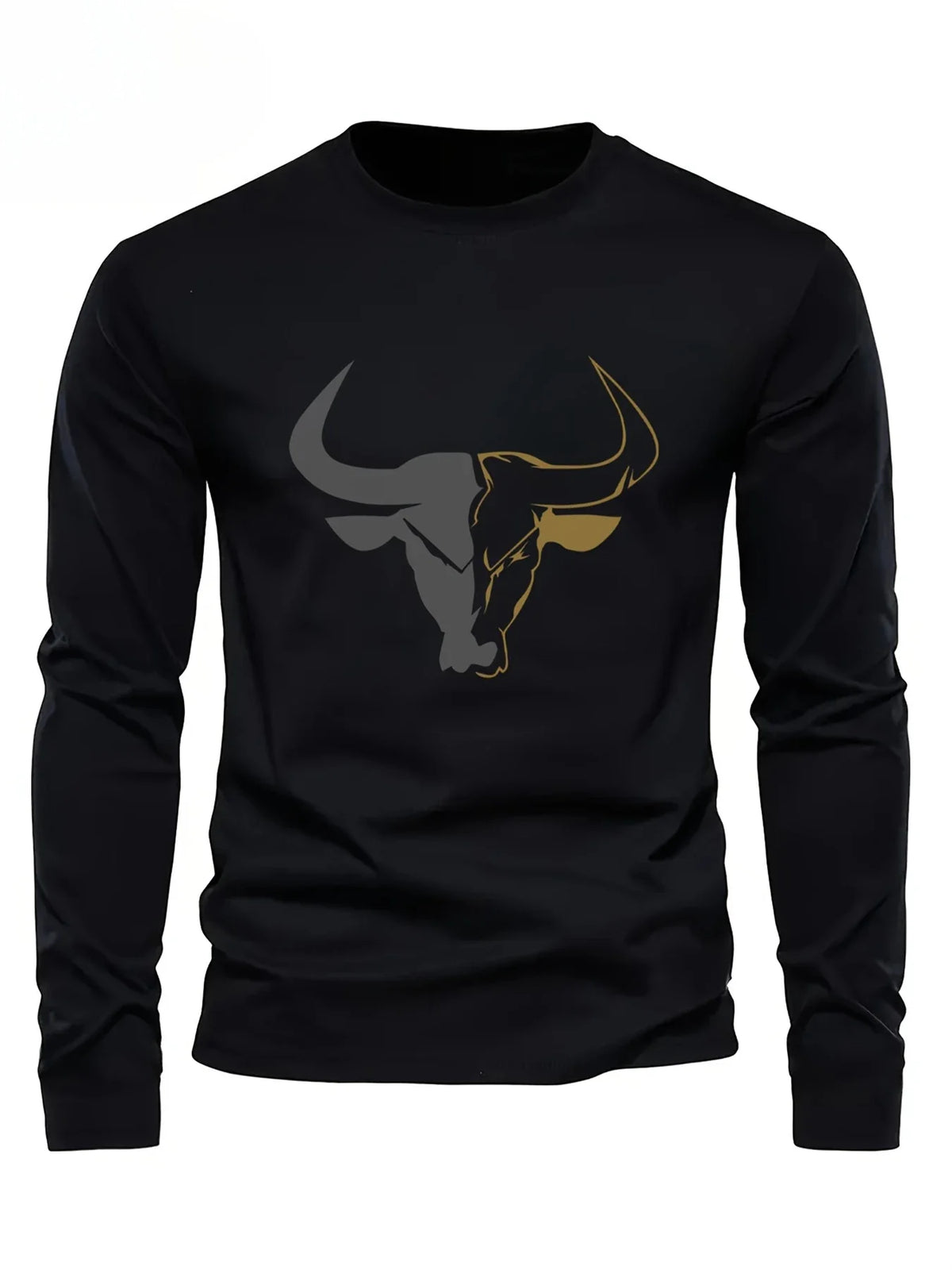 Men's Plus Size Long-Sleeve Cotton T-Shirt with Graphic Print