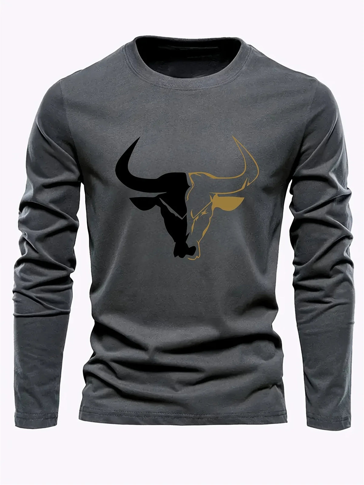 Men's Plus Size Long-Sleeve Cotton T-Shirt with Graphic Print
