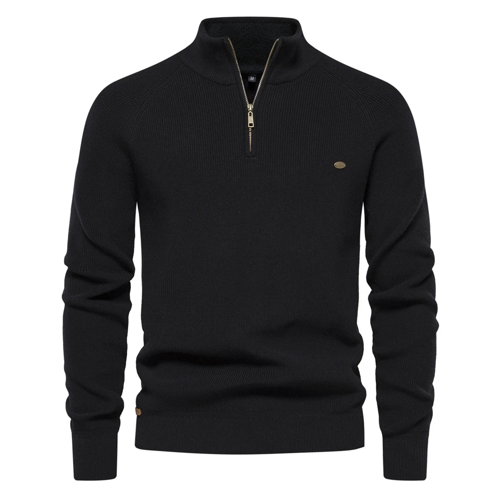 Men's High-Neck Full-Zip Cotton Cardigan
