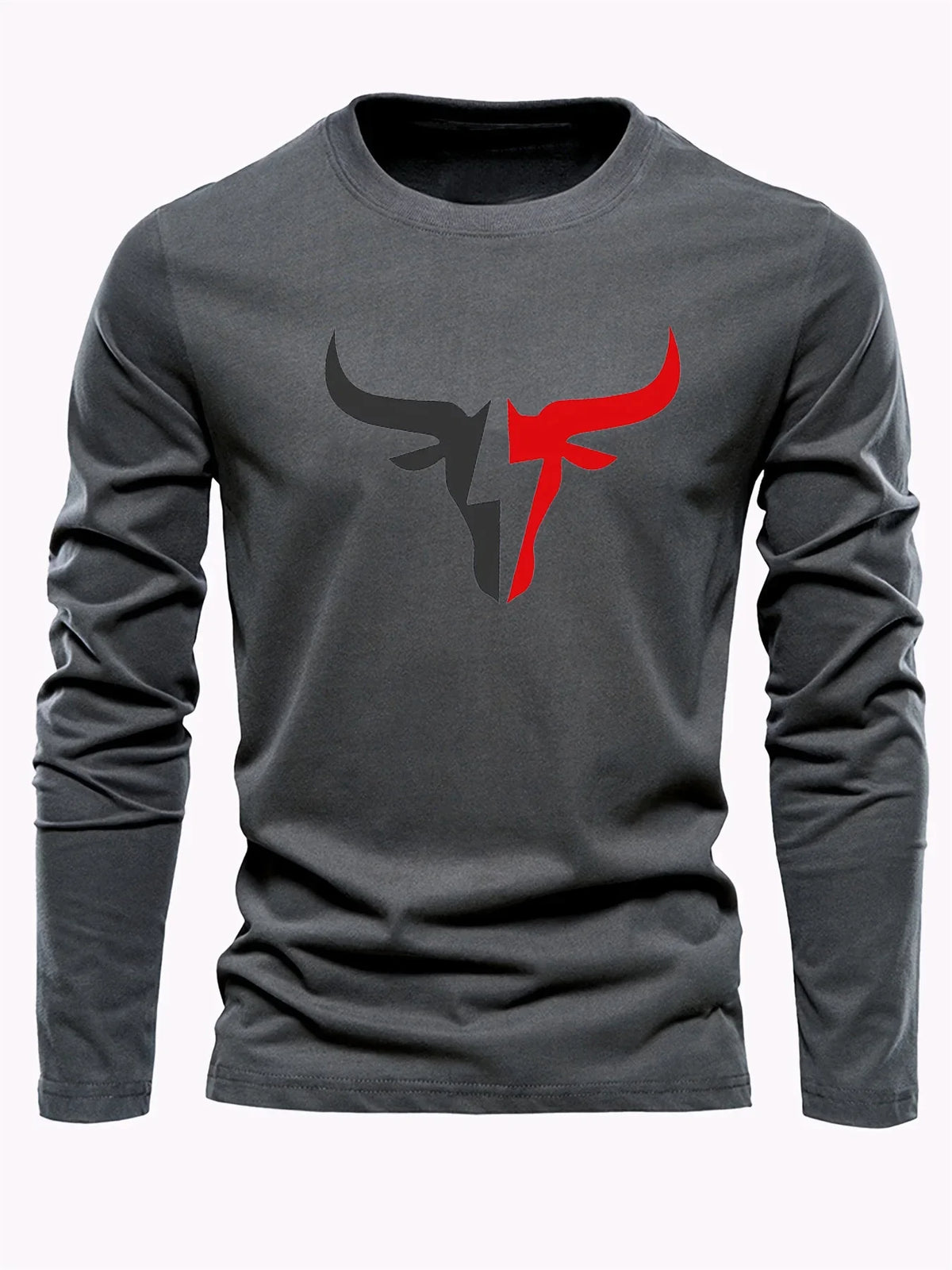 Men's Plus Size Long-Sleeve Cotton T-Shirt with Graphic Print