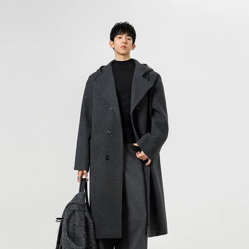Men's Hooded Double-Breasted Trench Coat
