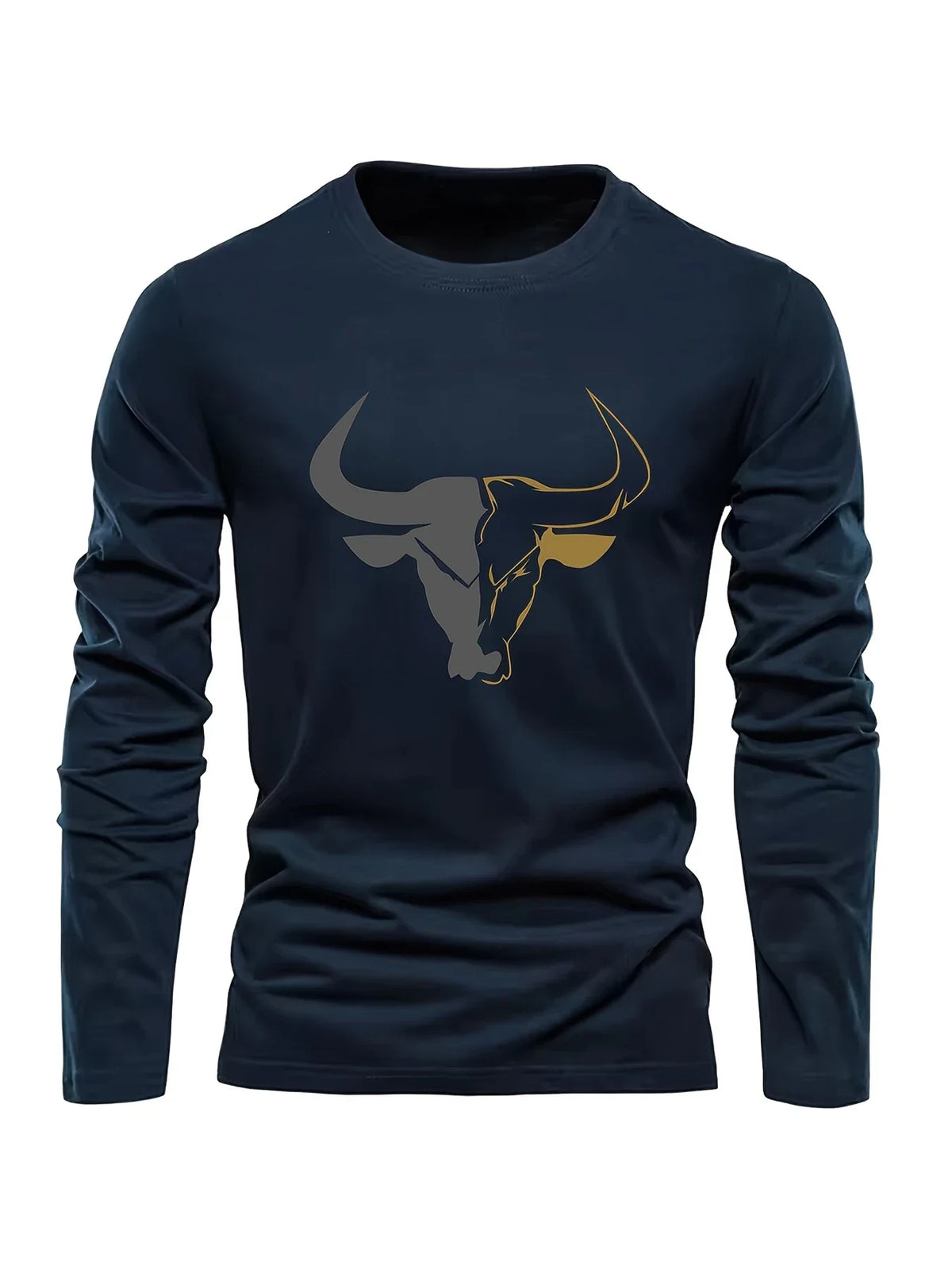 Men's Plus Size Long-Sleeve Cotton T-Shirt with Graphic Print