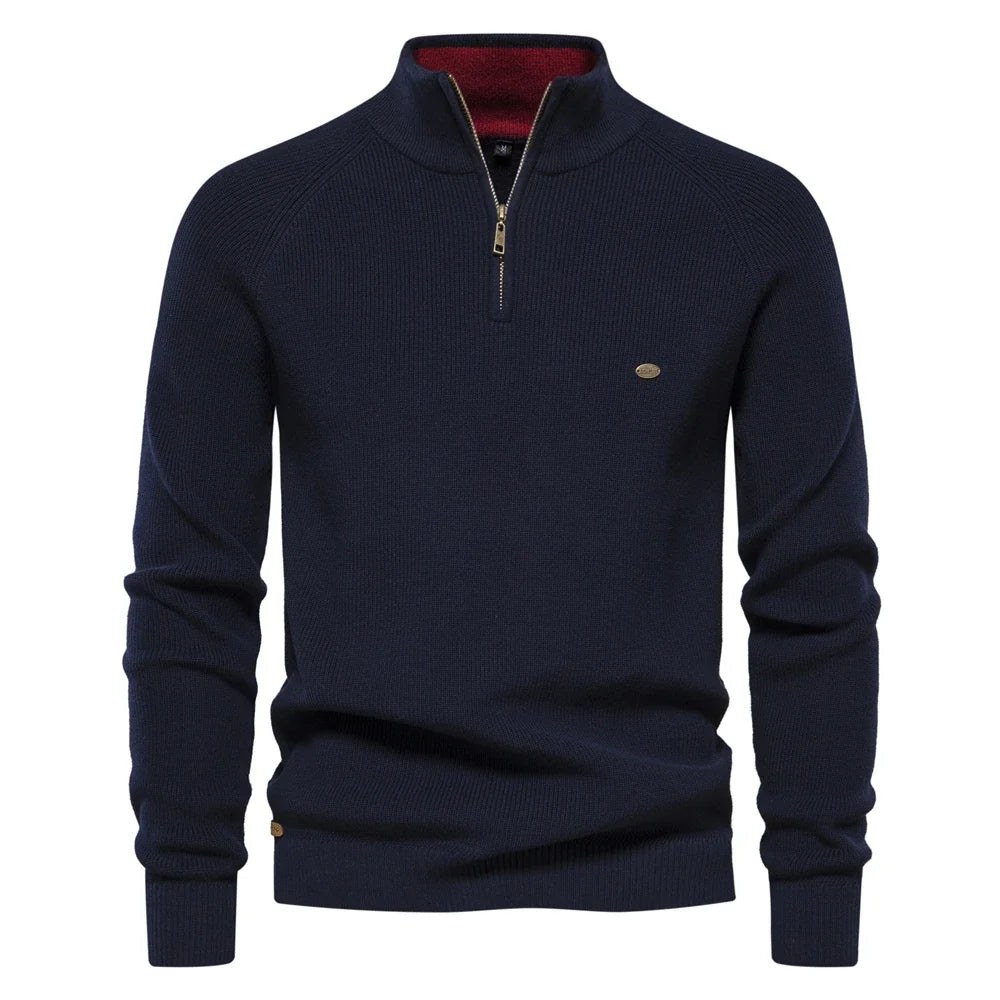 Men's High-Neck Full-Zip Cotton Cardigan