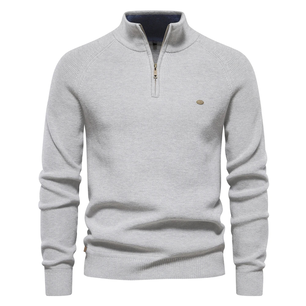 Men's High-Neck Full-Zip Cotton Cardigan