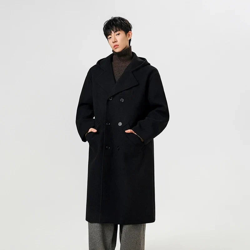 Men's Hooded Double-Breasted Trench Coat