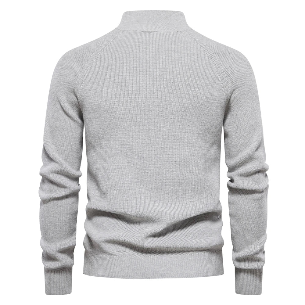 Men's High-Neck Full-Zip Cotton Cardigan