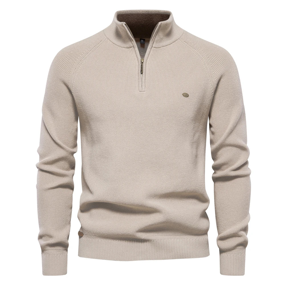 Men's High-Neck Full-Zip Cotton Cardigan
