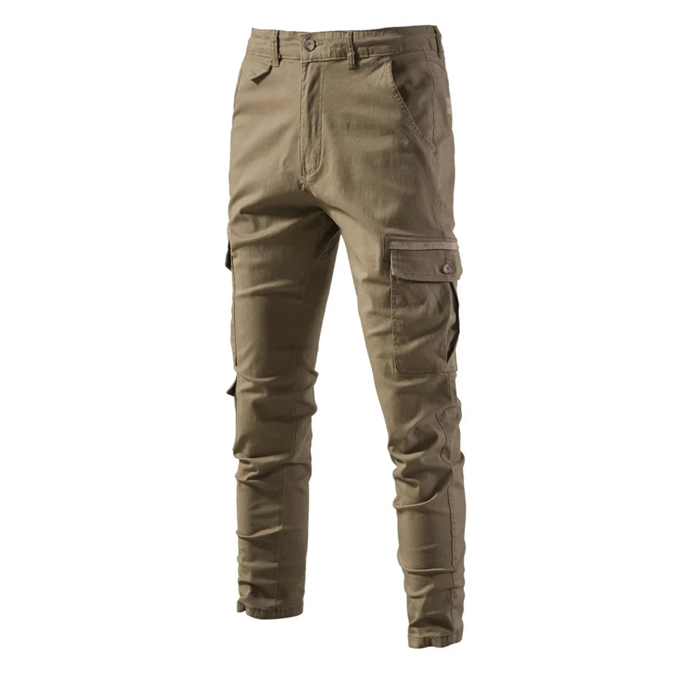 Men's Cotton Cargo Pants with Multi-Pocket Design