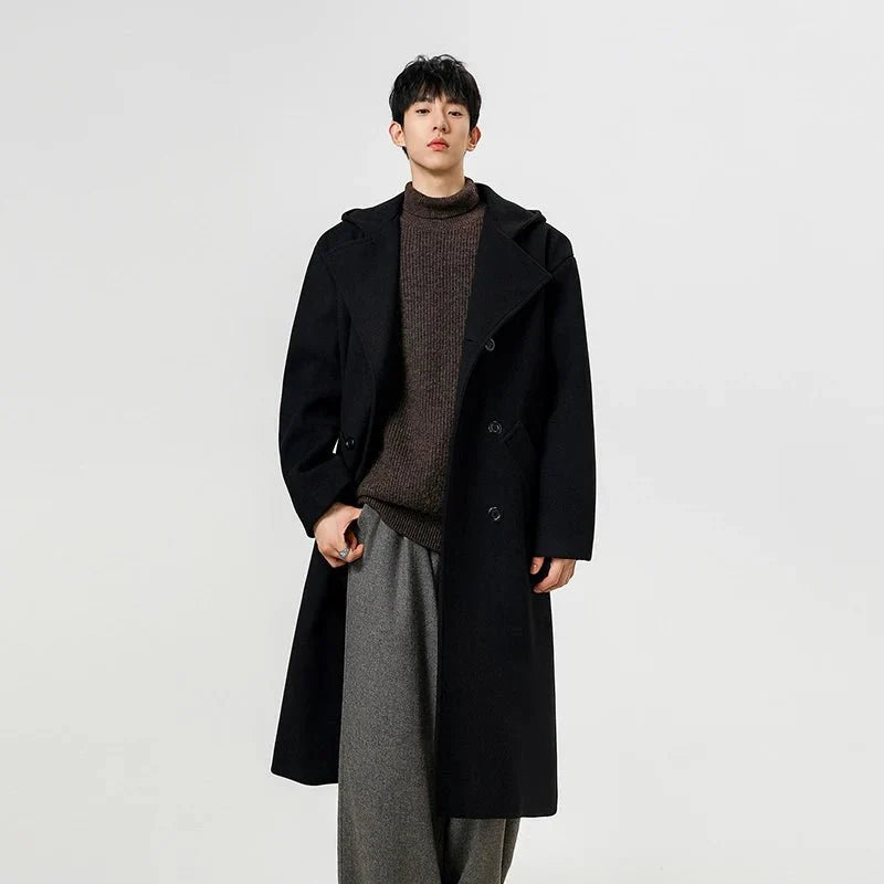Men's Hooded Double-Breasted Trench Coat