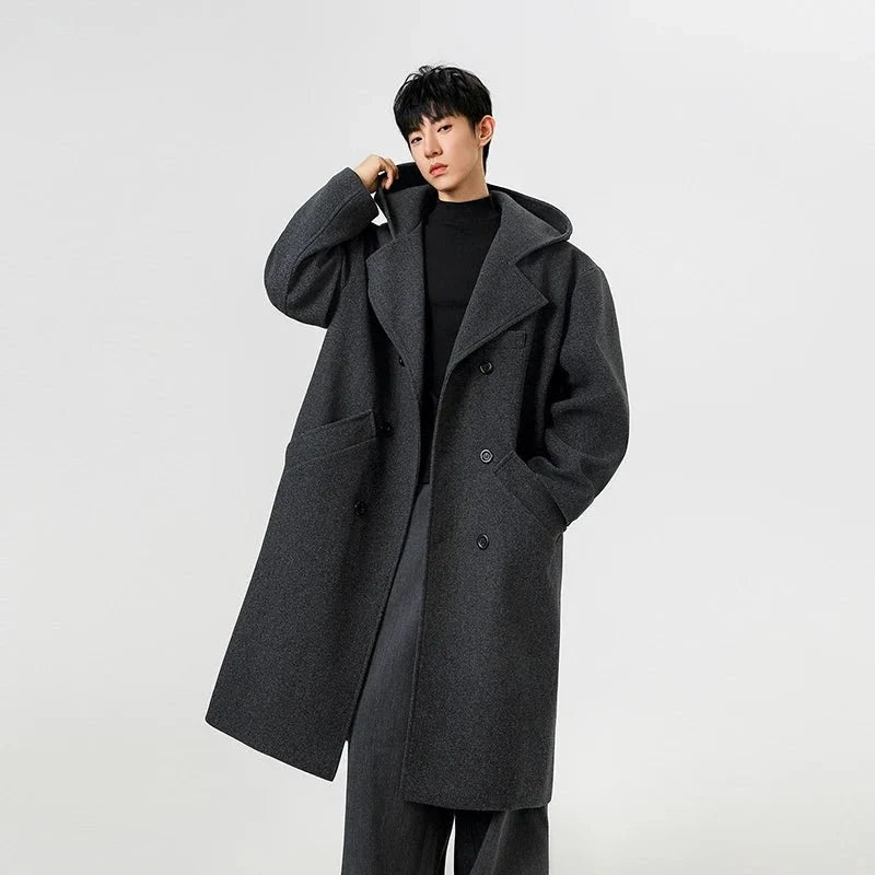 Men's Hooded Double-Breasted Trench Coat