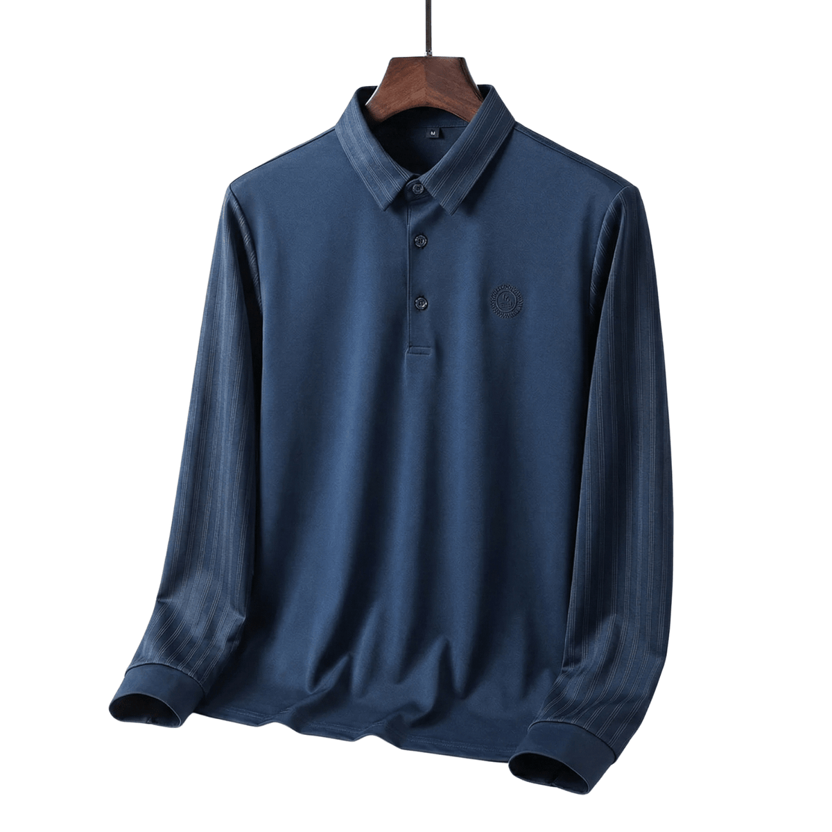 Men's Slim-Fit Long-Sleeve Top with Striped Collar