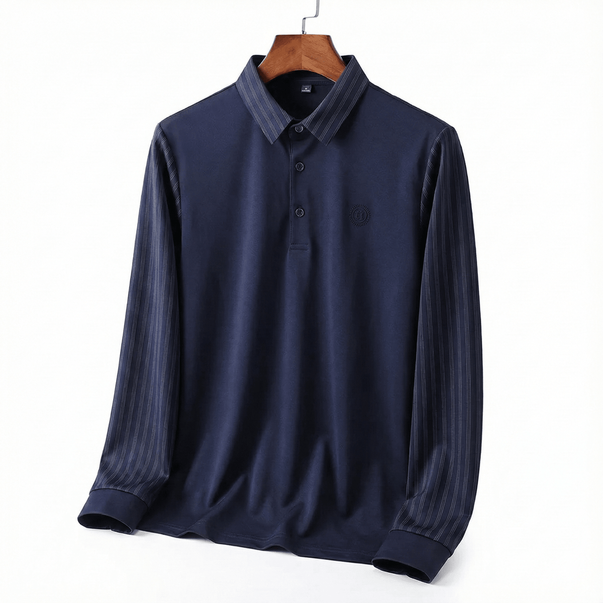 Men's Slim-Fit Long-Sleeve Top with Striped Collar